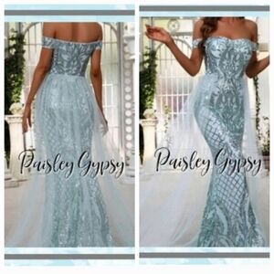 MINT BLUE EMBROIDERED MERMAID PREMIUM QUALITY AND BRAND MAXI DRESS